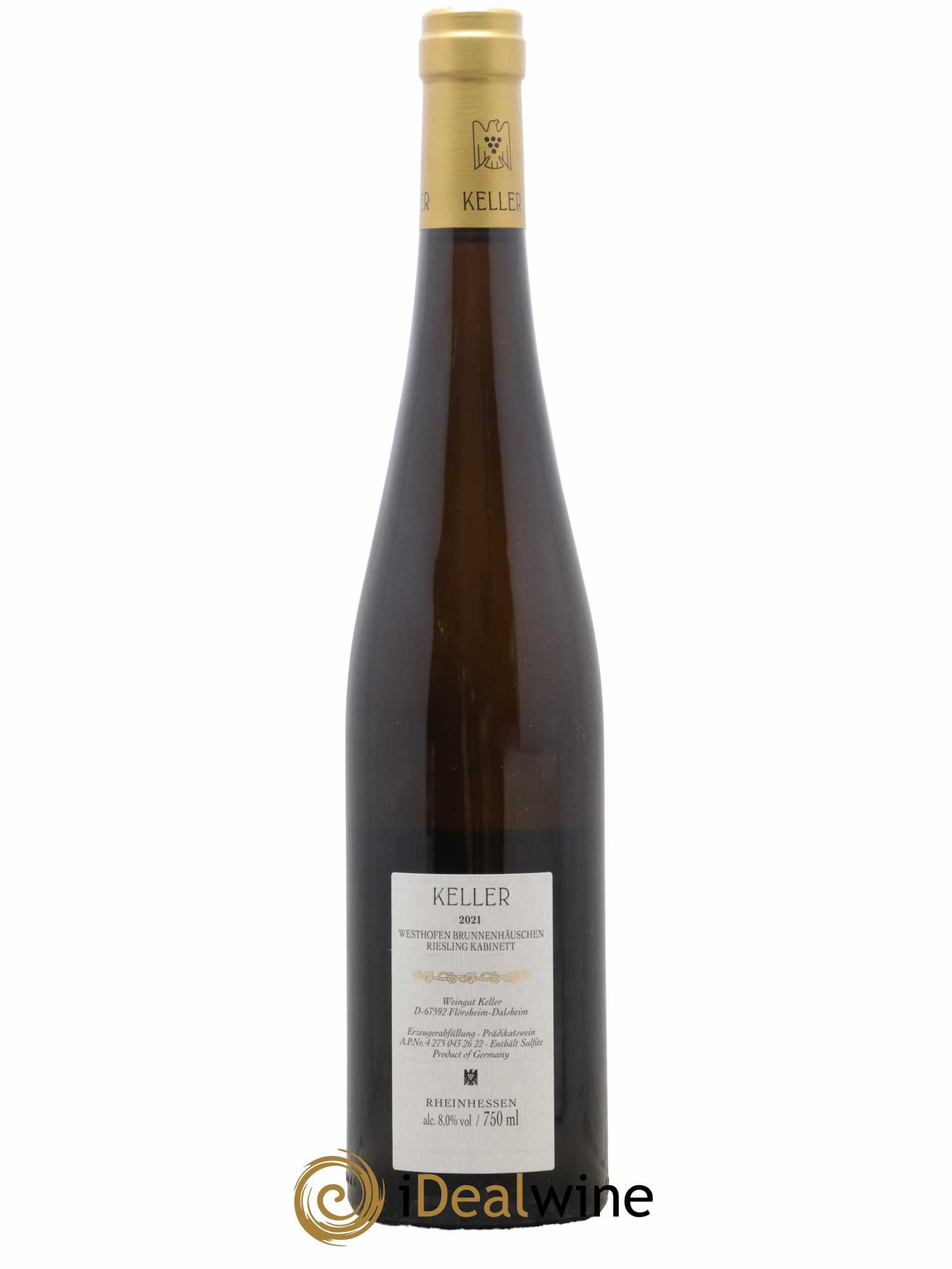 Allemagne Rheinhessen Abts Erde Westhofen Brunnenhäuschen Riesling Kabinett Keller 2021 - Lot de 1 Bouteille