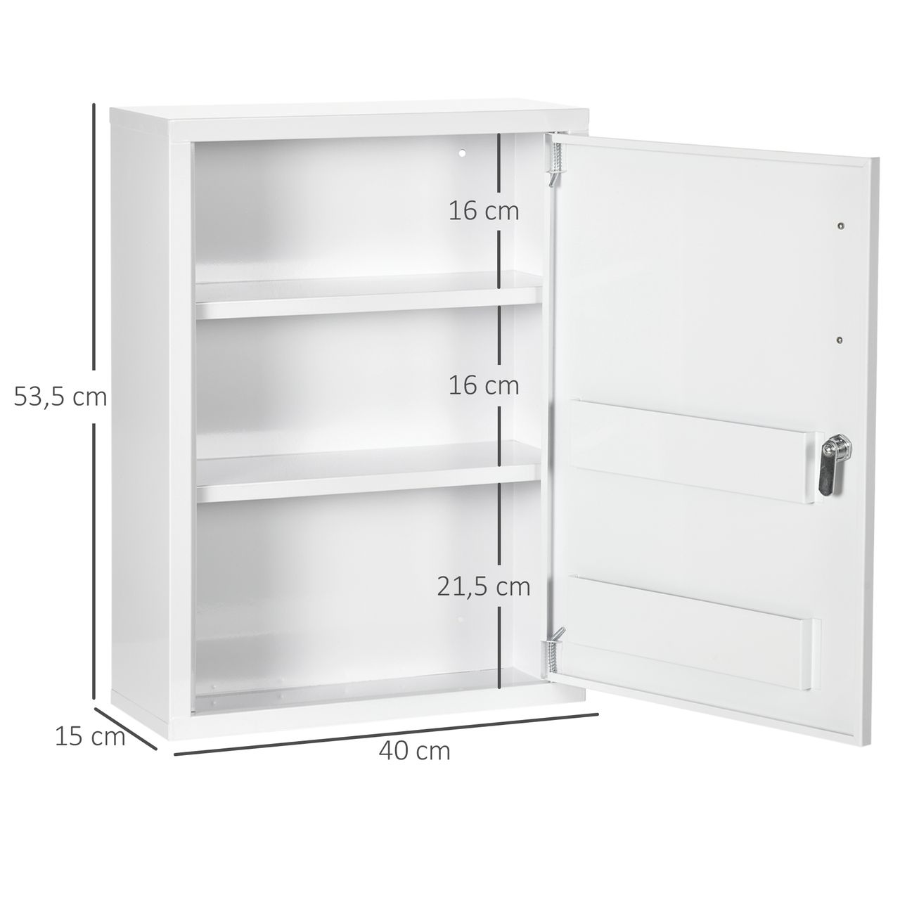 kleankin Medizinschrank, Apothekerschrank mit 3 Schichten, Arzneischrank, Weiß