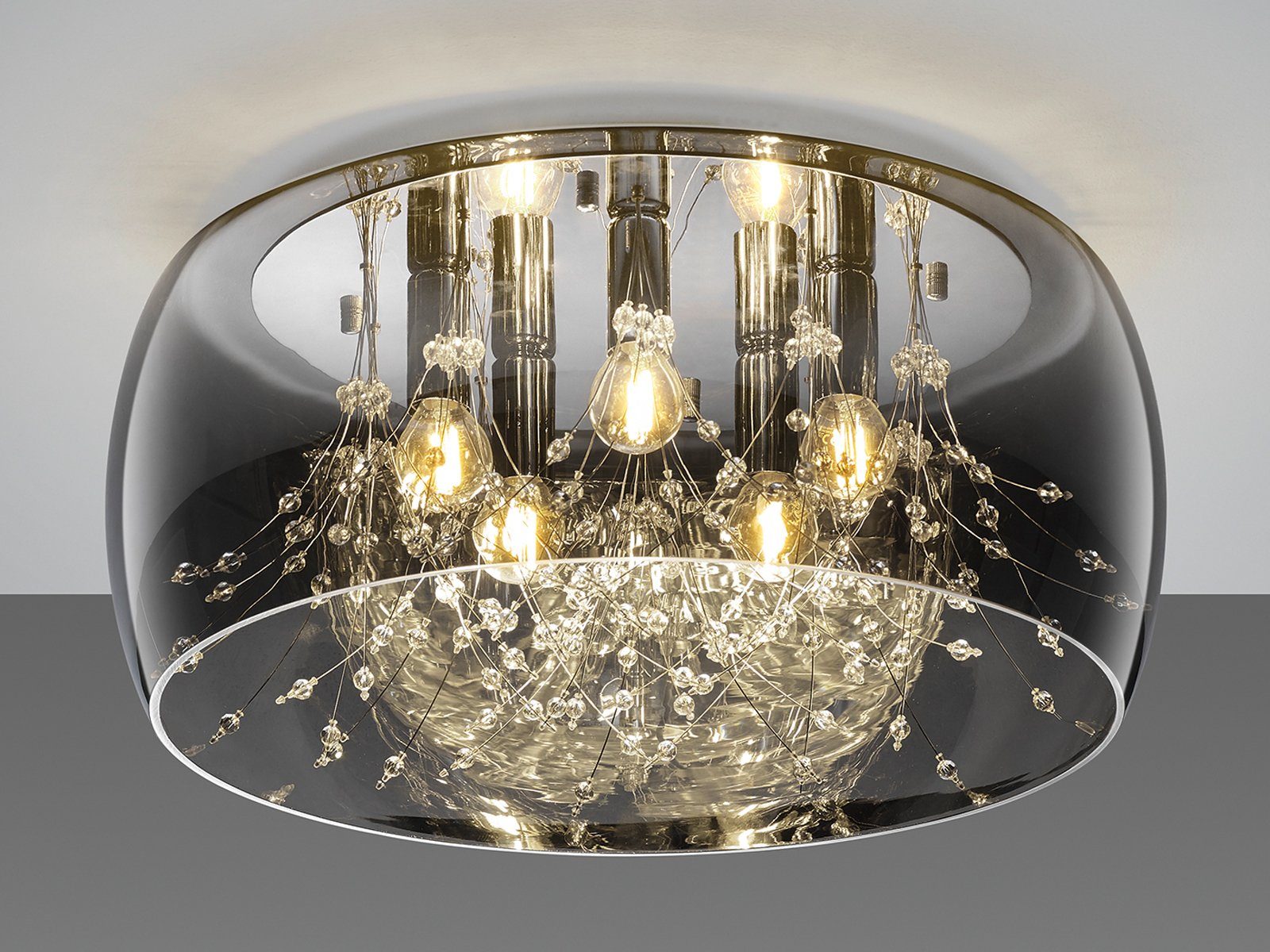 meineWunschleuchte LED Deckenleuchte, Dimmfunktion, LED wechselbar, Warmweiß, groß-e Lampenschirm Rauchglas Designer-lampen über-n Esstisch, Ø50cm