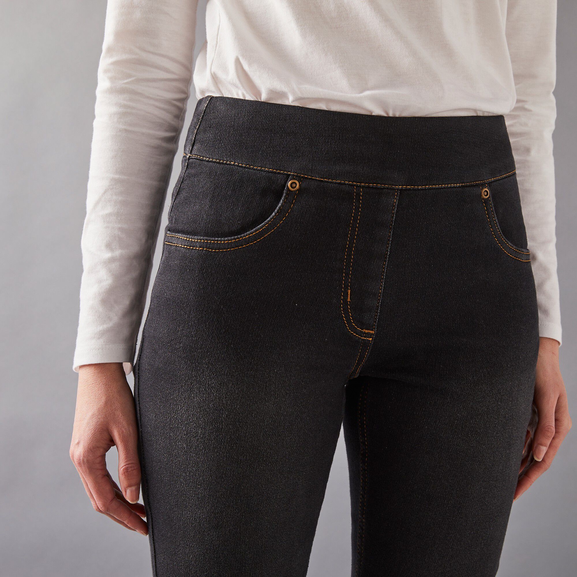 Jean bootcut ultra confort, maille effet denim, petite stature