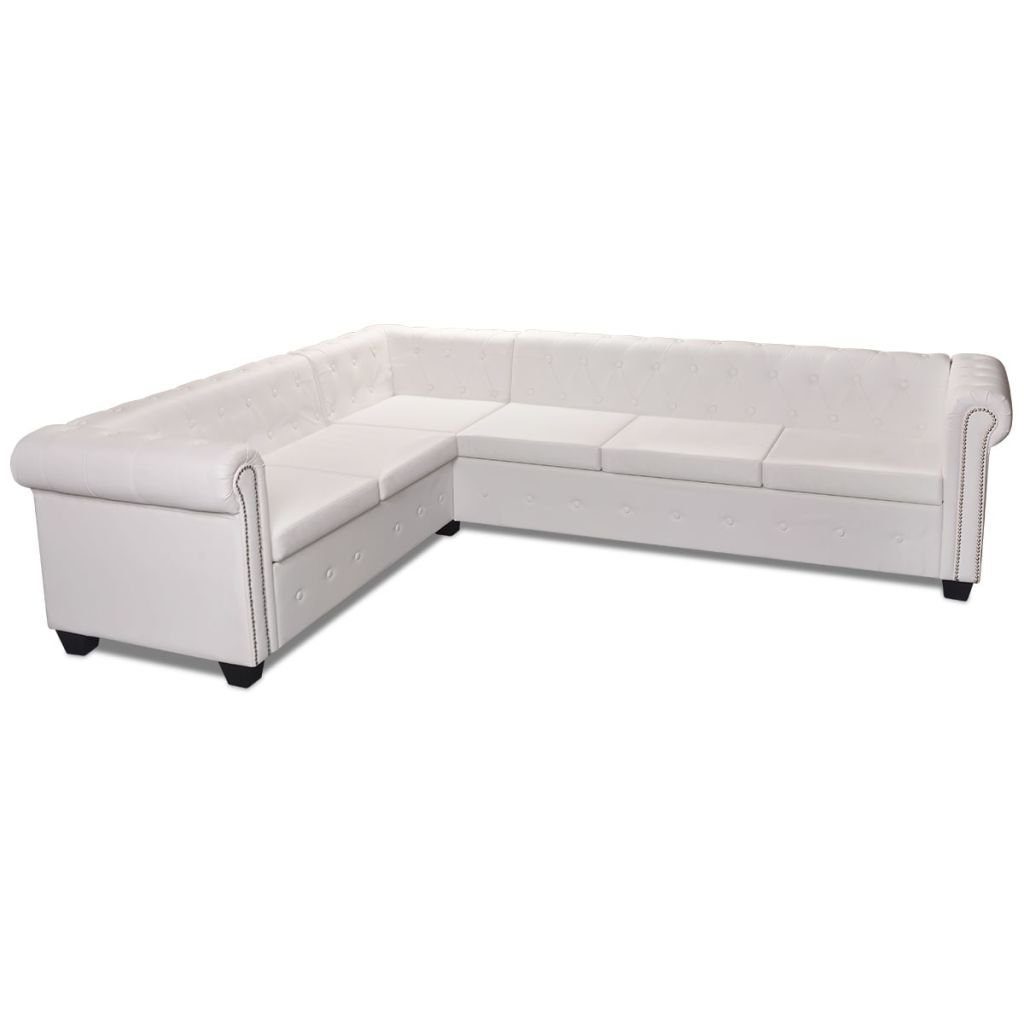 vidaXL Sofa Chesterfield Ecksofa 6-Sitzer Kunstleder Weiß