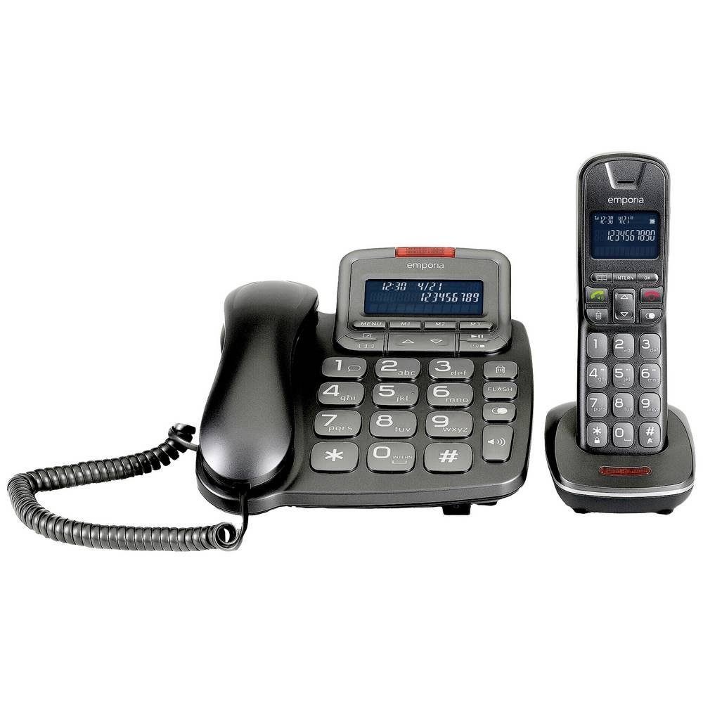 Emporia Schnurloses Telefon analog Kabelgebundenes Telefon (Anrufbeantworter, Freisprechen, für Hörgeräte kompatibel)