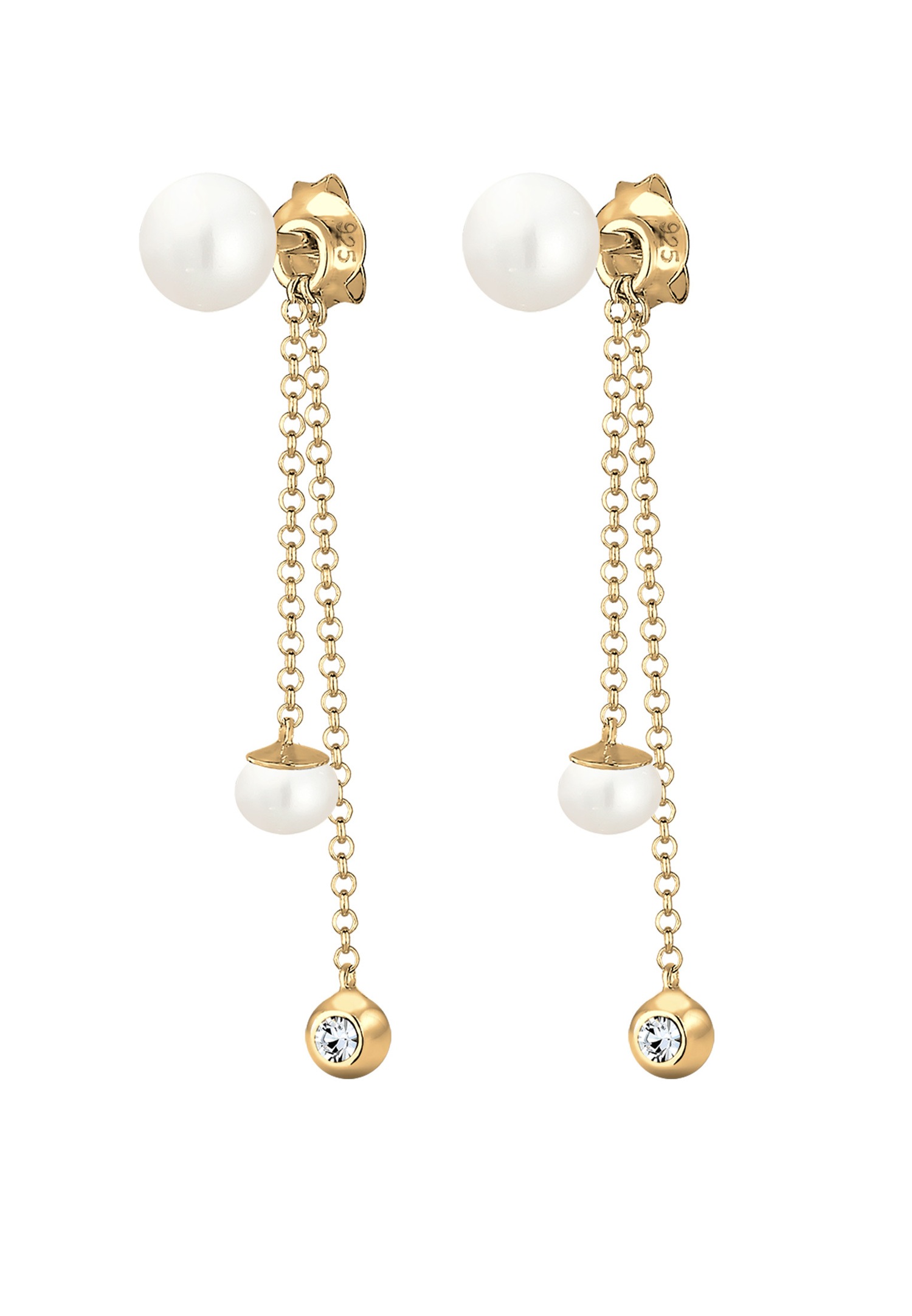 Eleganti orecchini pendenti da donna Elli con perle coltivate d'acqua dolce e cristalli in argento sterling 925