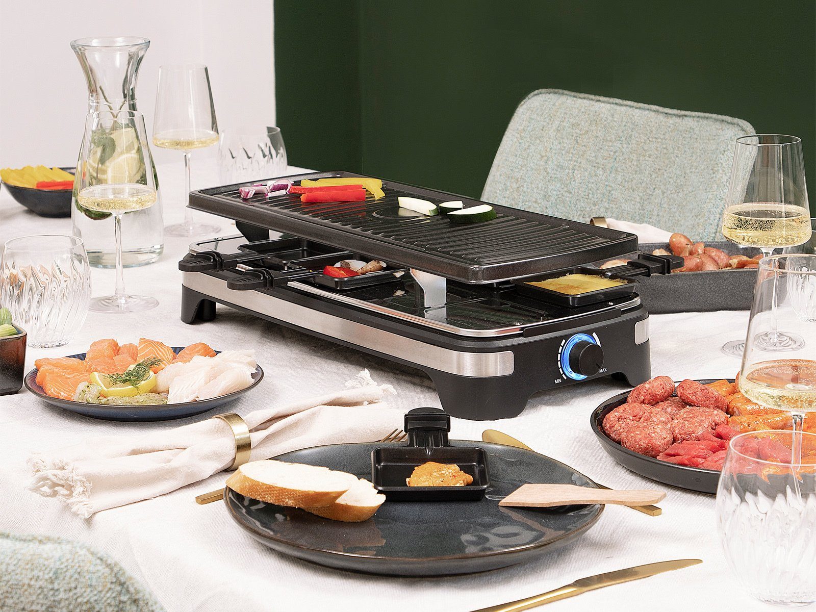 PRINCESS Raclette, Gerät Tischgrill 2-10 Personen geriffelte Grillplatte Camping geeignet