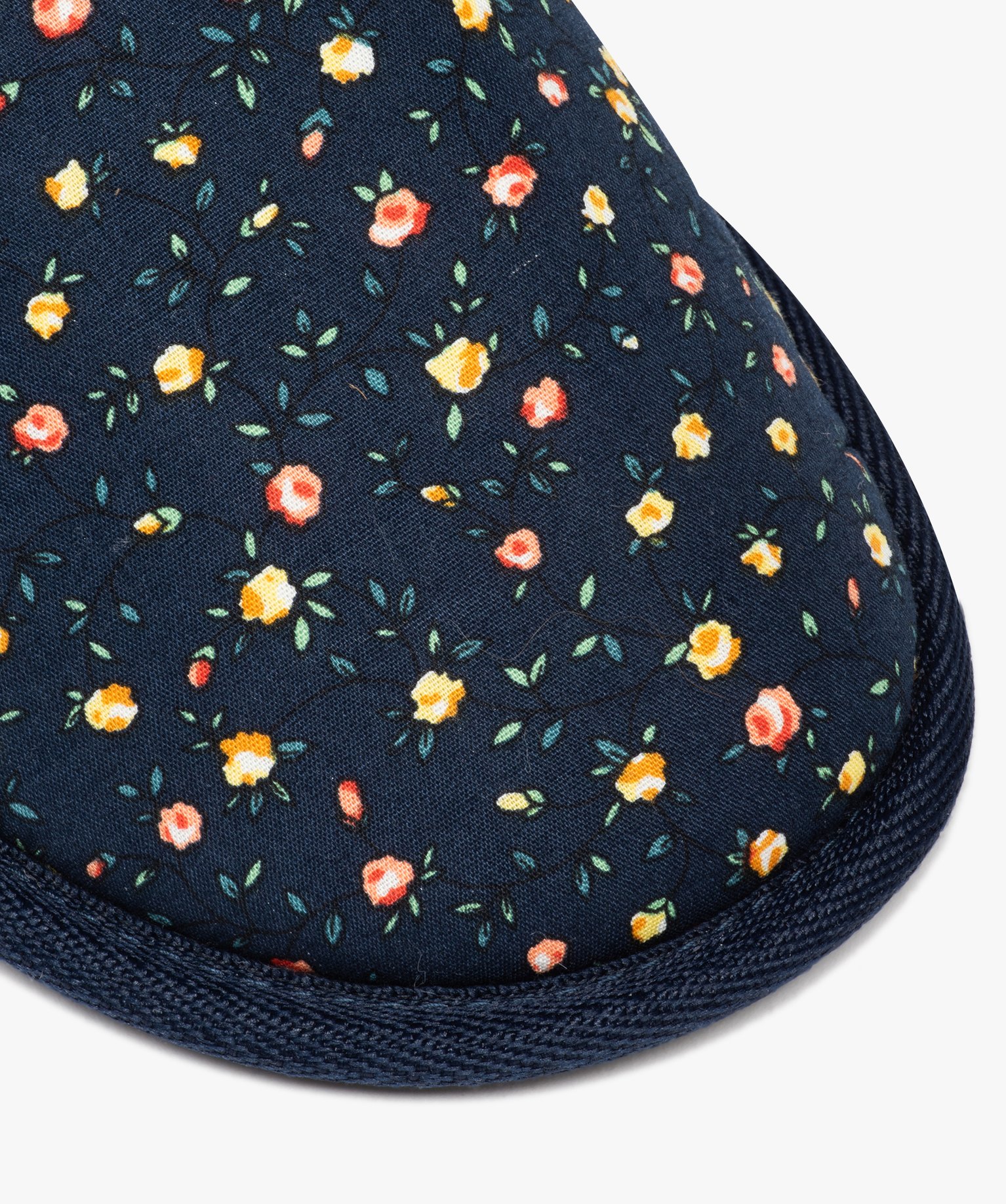 Chaussons femme mules imprimées mille fleurs marine | GEMO