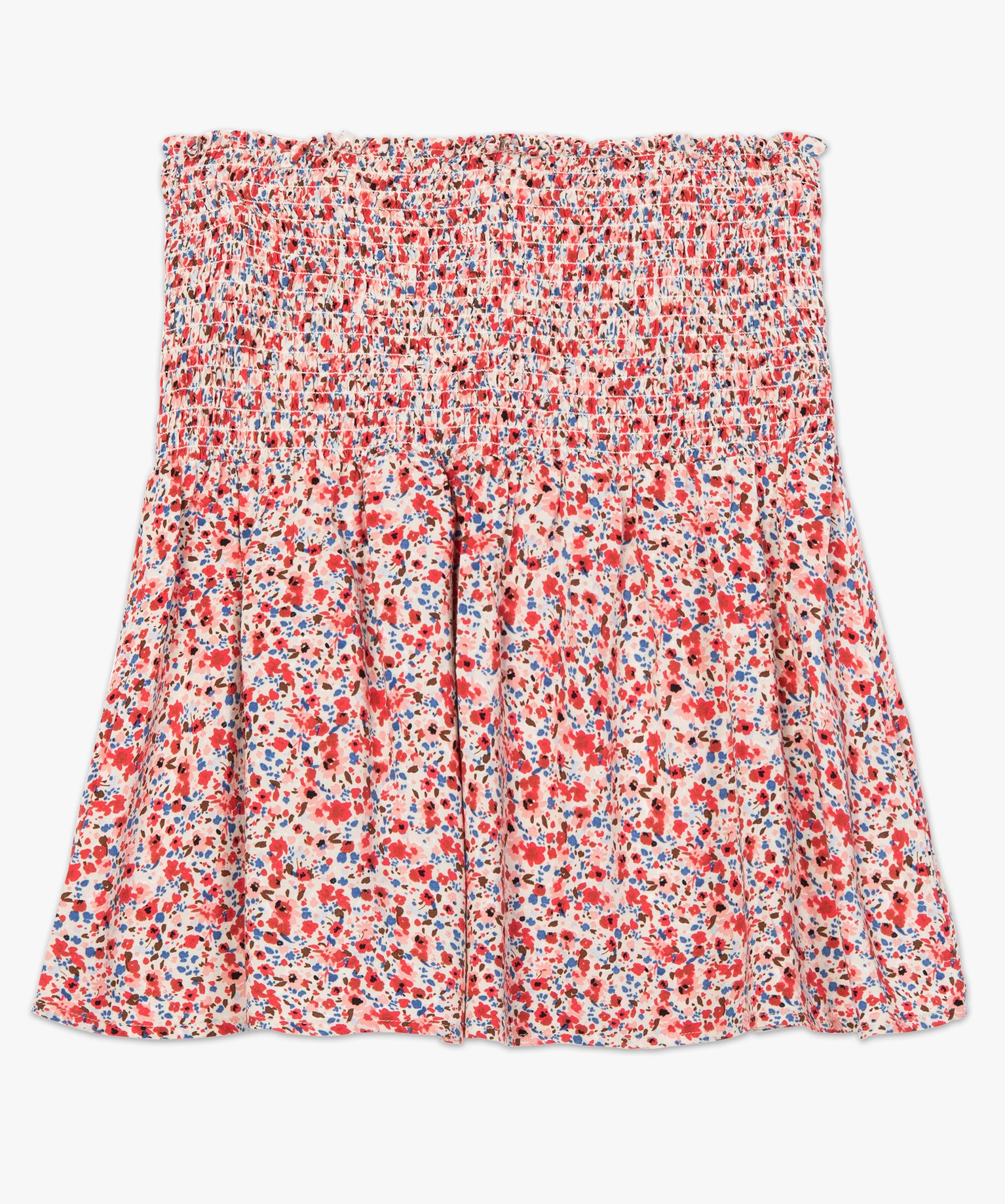 Jupe femme à motifs fleuris et large taille smockée imprime | GEMO