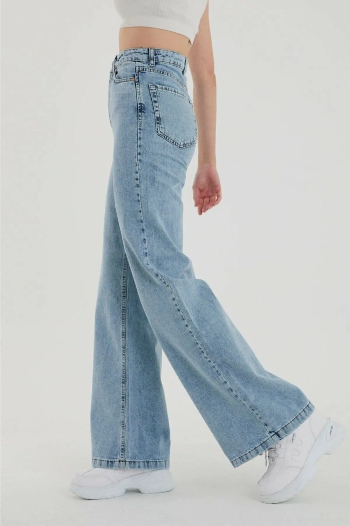 PALAZZO  Super High Waist Lycra Snow Washed Jeans mit weitem Bein (weites Bein)