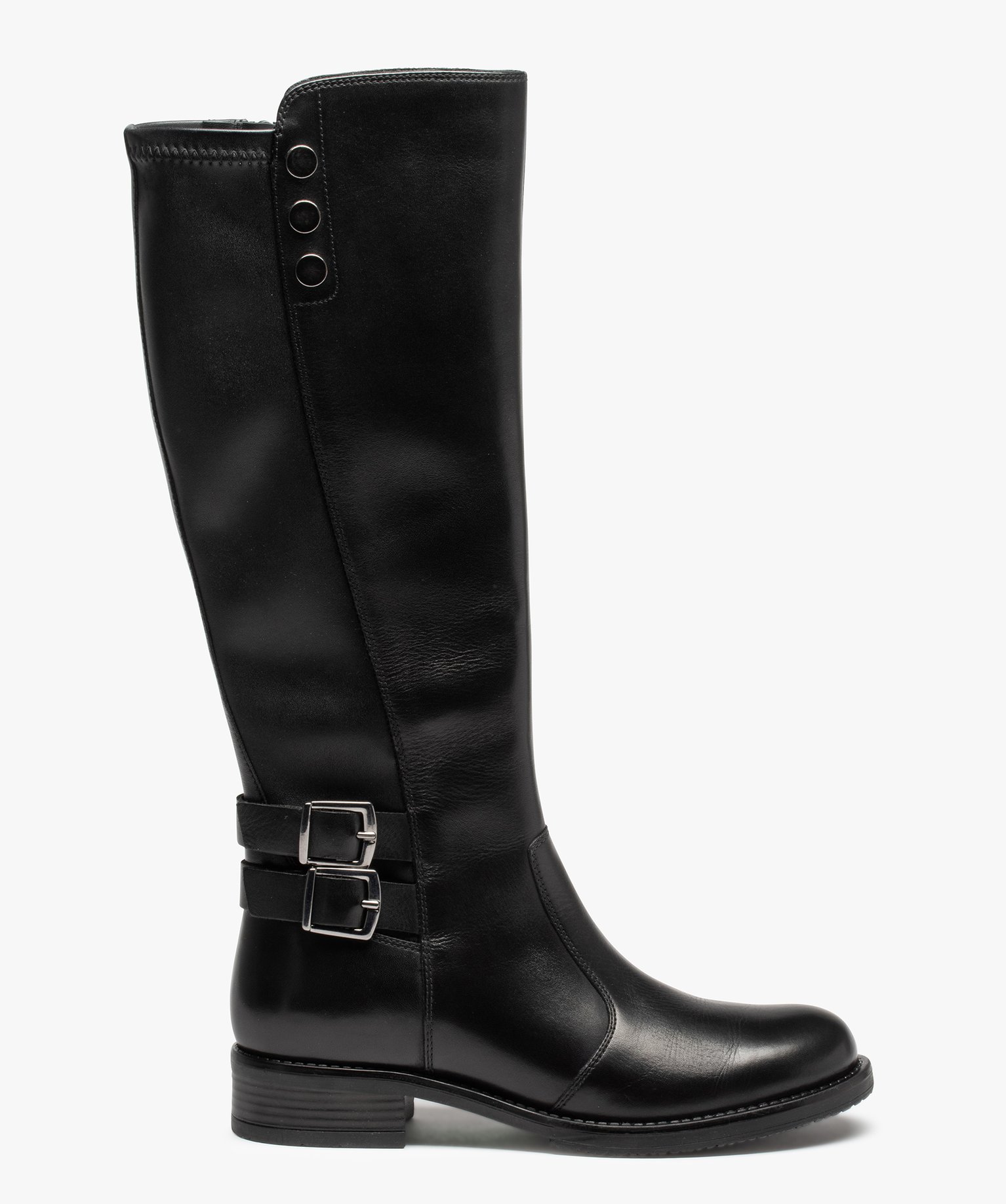 Bottes femme cavalières dessus cuir uni - Tanéo noir | GEMO