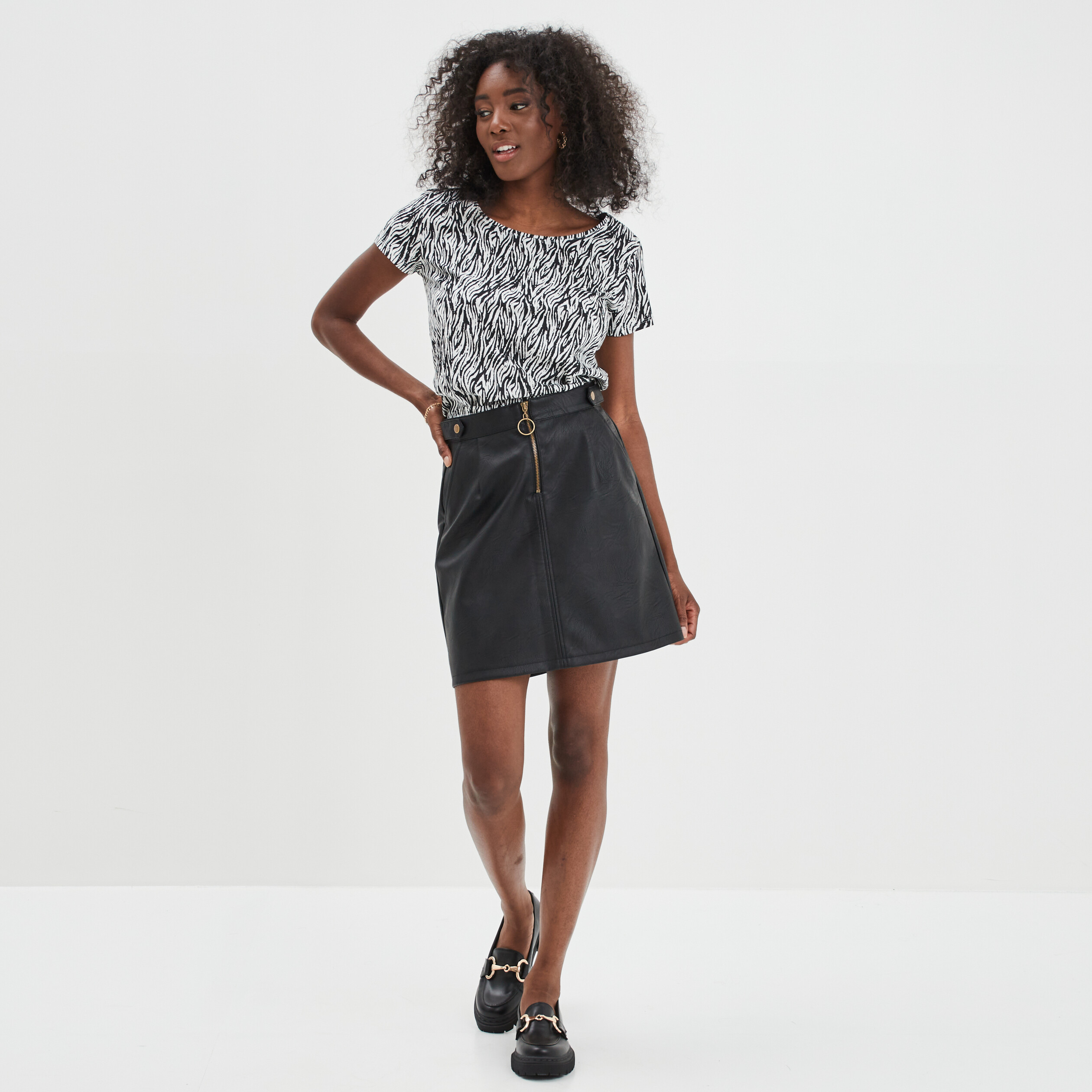 T-shirt imprimé coupe ajustée blanc femme | La Halle