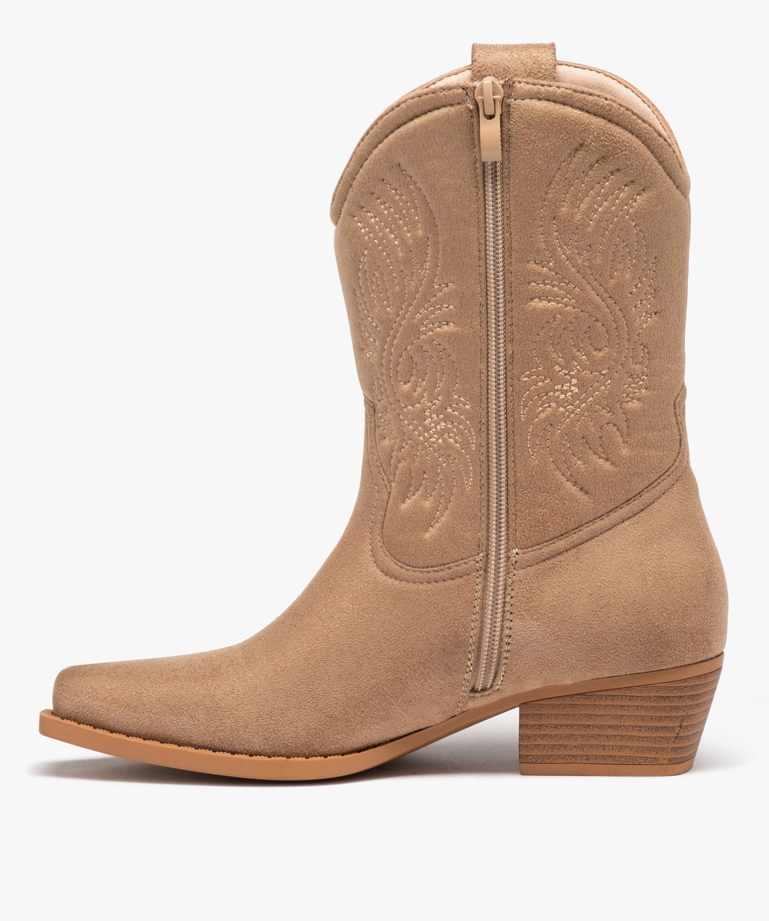 Bottes santiags à bout carré et broderies femme taupe | GEMO