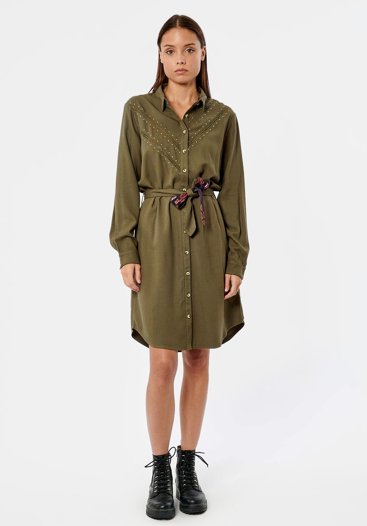 BREE   Robe chemise kaki femme