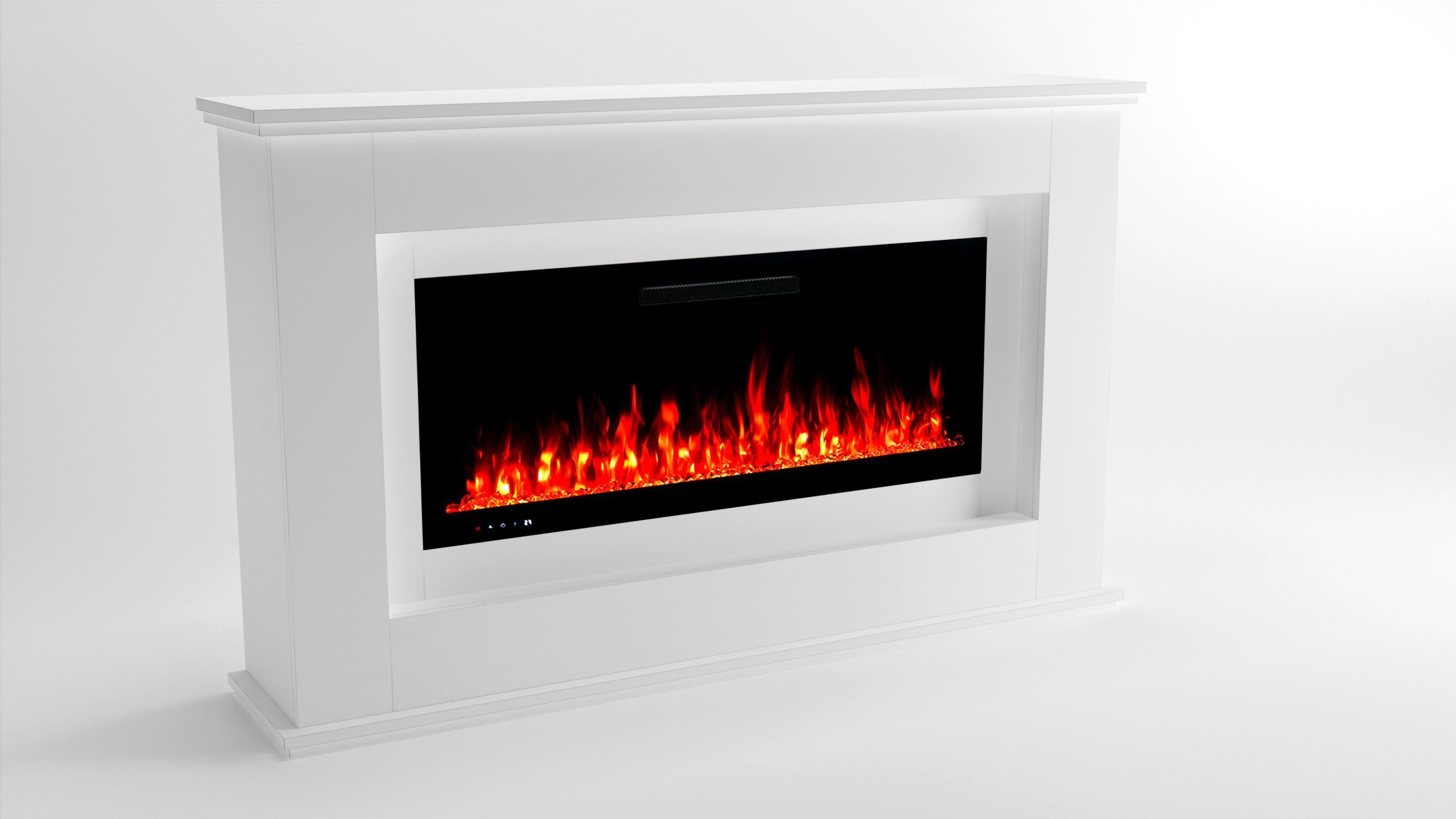 GLOW FIRE Elektrokamin weiß / grau / schwarz RHEA LED Kamin mit Heizung, Elektrischer Kamin mit 3D Feuer mit Heizung, 2 Dekorationen