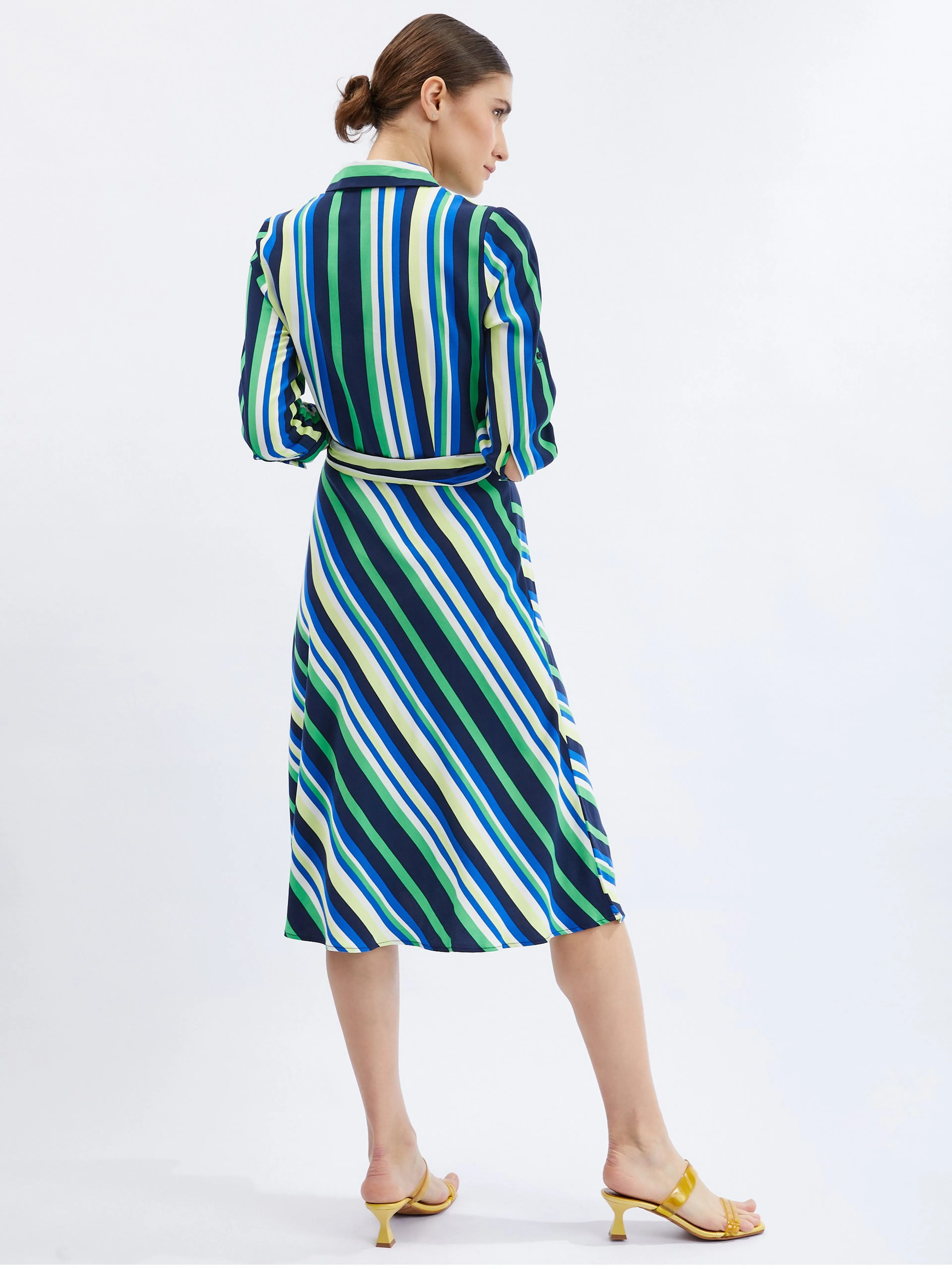 Grün und blau gestreiftes Damen Hemdblusenkleid ORSAY