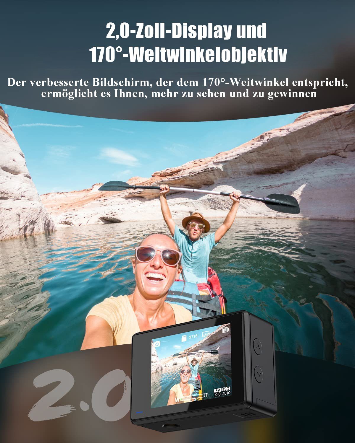 COOAU Action Cam 4K 20MP WiFi 40M Unterwasserkamera Wasserdicht Action Cam (4K Ultra HD, WLAN (Wi-Fi), 170° Weitwinkel EIS Stabilisierung Action cam 2.4G WIFI Fernbedienung, Externem Mikrofon, Time Lapse, Loop-Video, Zeitlupe, Zeitraffer)