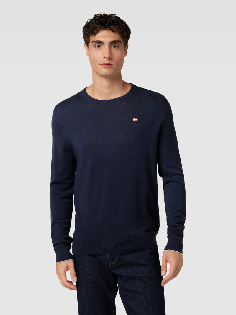 Longsleeve mit Label-Stitching Modell 'DAMAVAND' in marineblau