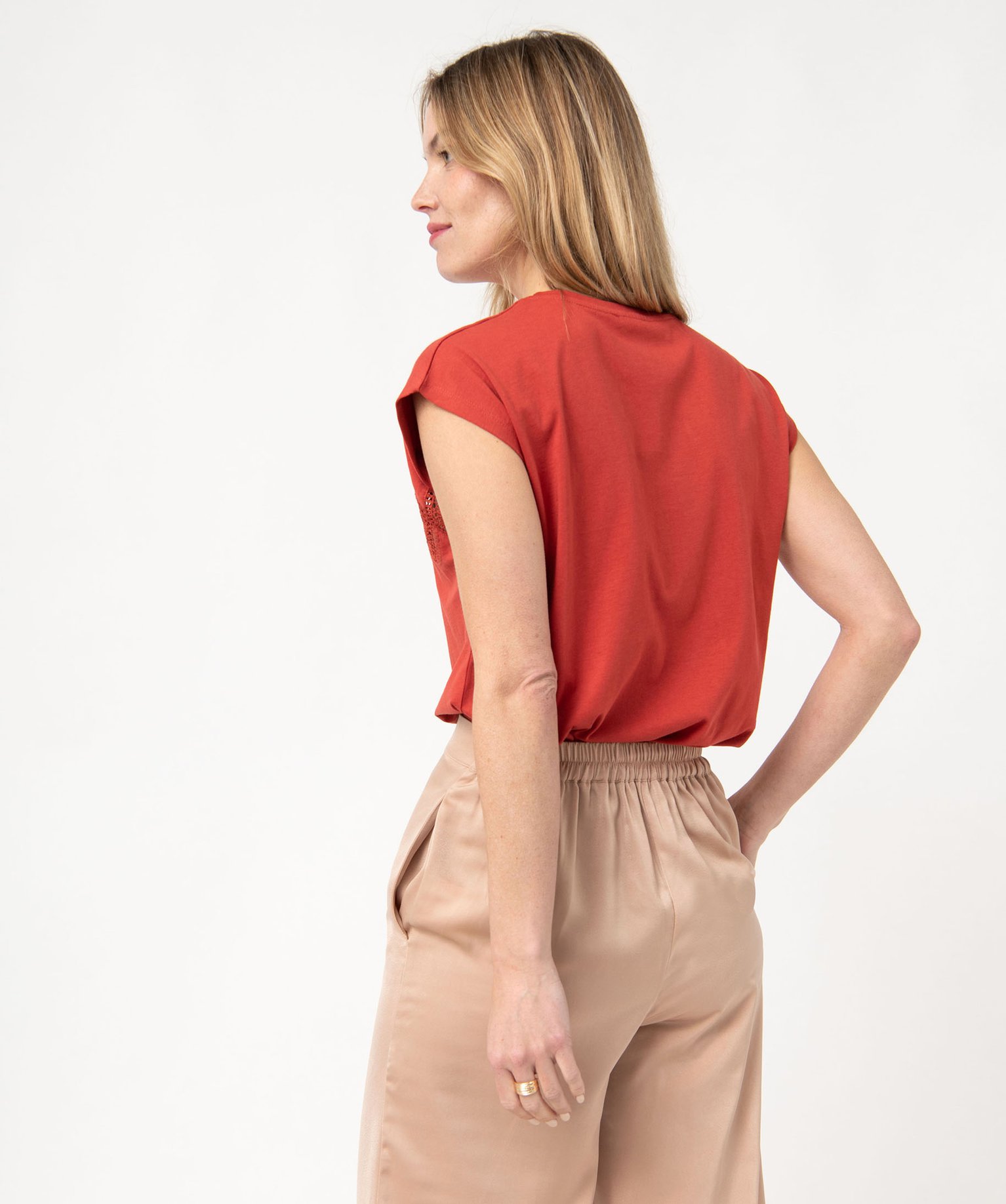 Tee-shirt sans manches avec bande brodée femme orange | GEMO