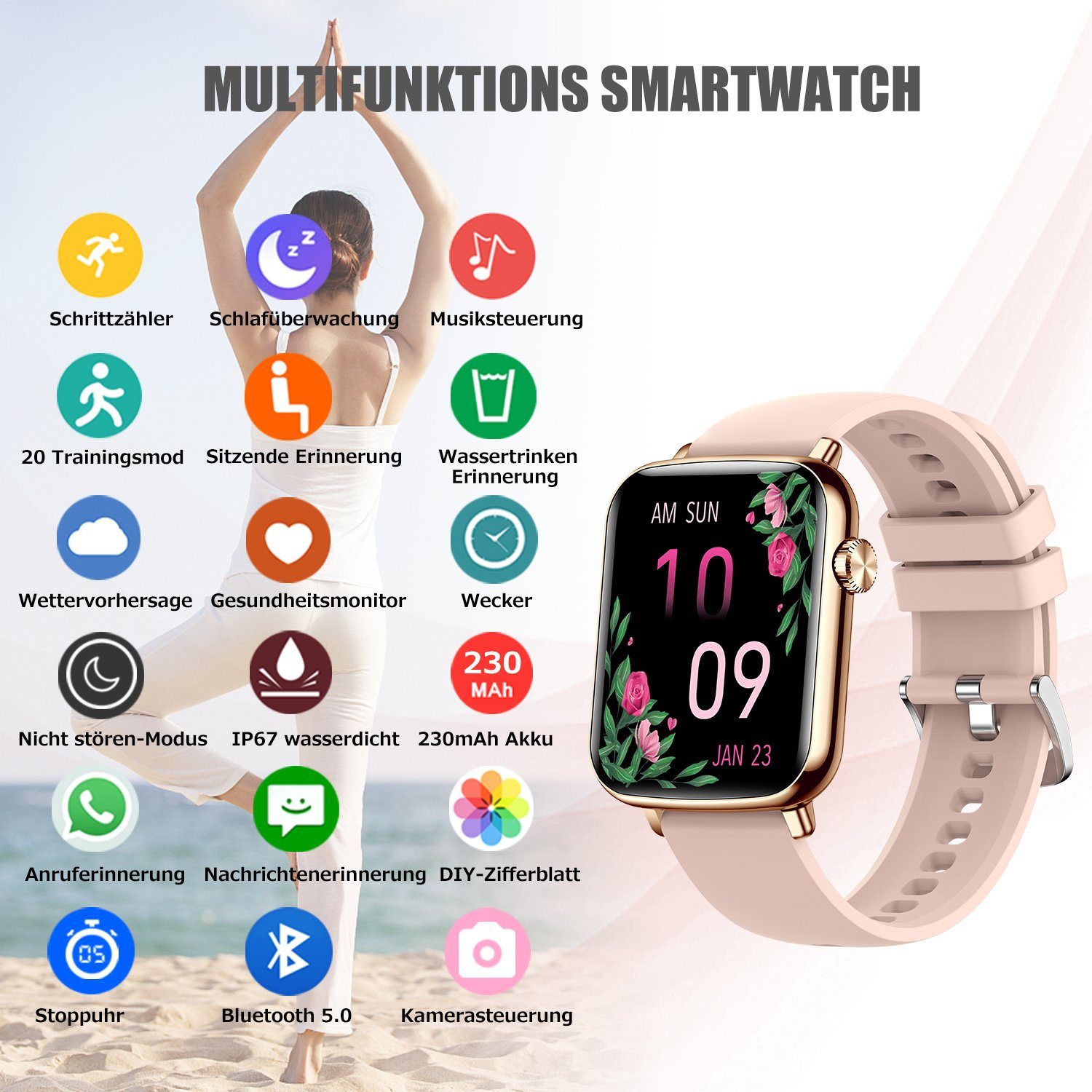 Mutoy Smartwatch, Smartwatch Damen mit Telefonfunktion Uhren Herren Smartwatch (1,81