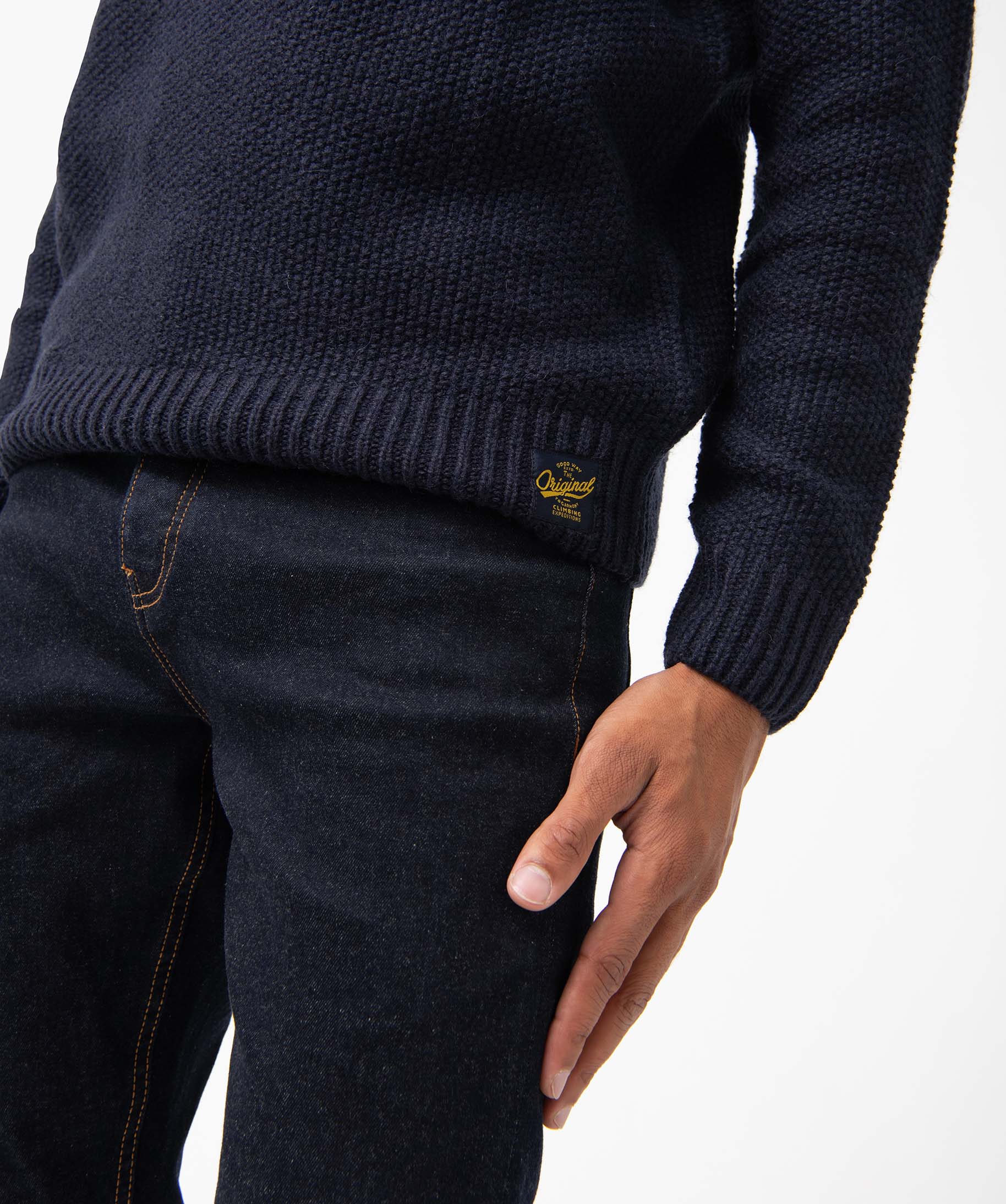 Pull homme en maille fantaisie contenant de la laine bleu fonce | GEMO
