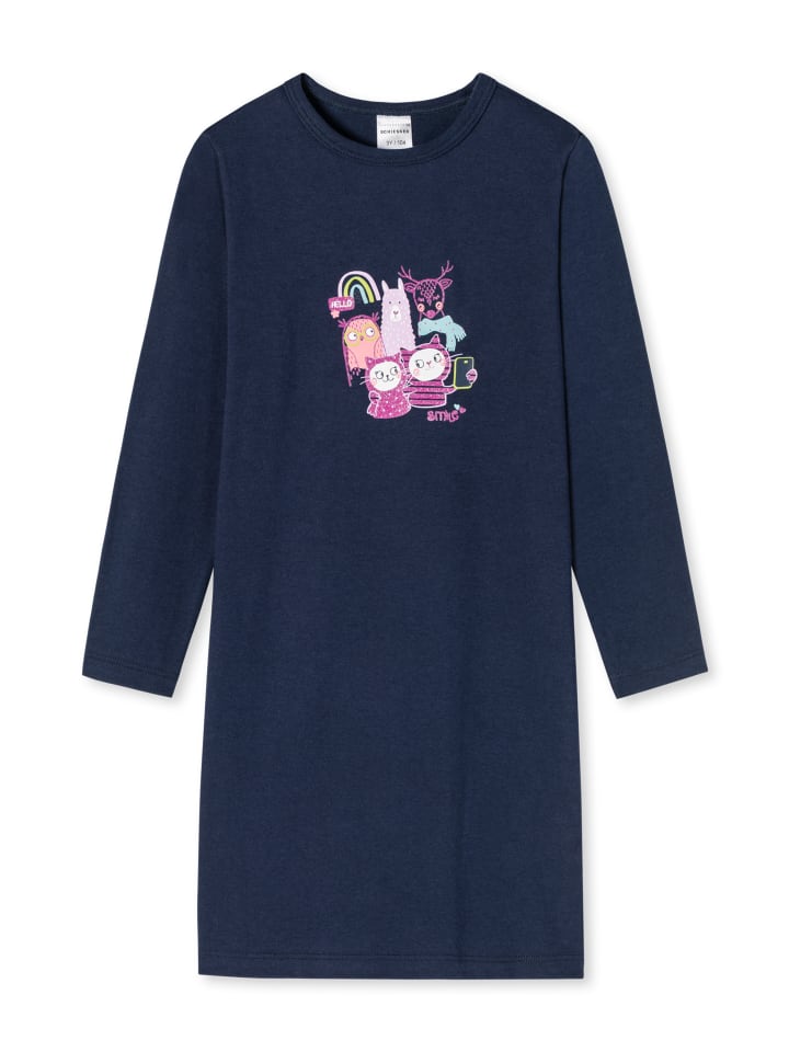 Schiesser Nachthemd Langarm Girls World Organic Cotton in Dunkelblau günstig kaufen 92
