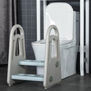 HOMCOM Lernturm Tritthocker Schemel Stehender mit 2 Stufen Pyramiden-Struktur Sicherheit Bad Schlafzimmer Küche Blau Grau für 2-5 Jahre HDPE PP 43,5 x 38,5 x 61 cm