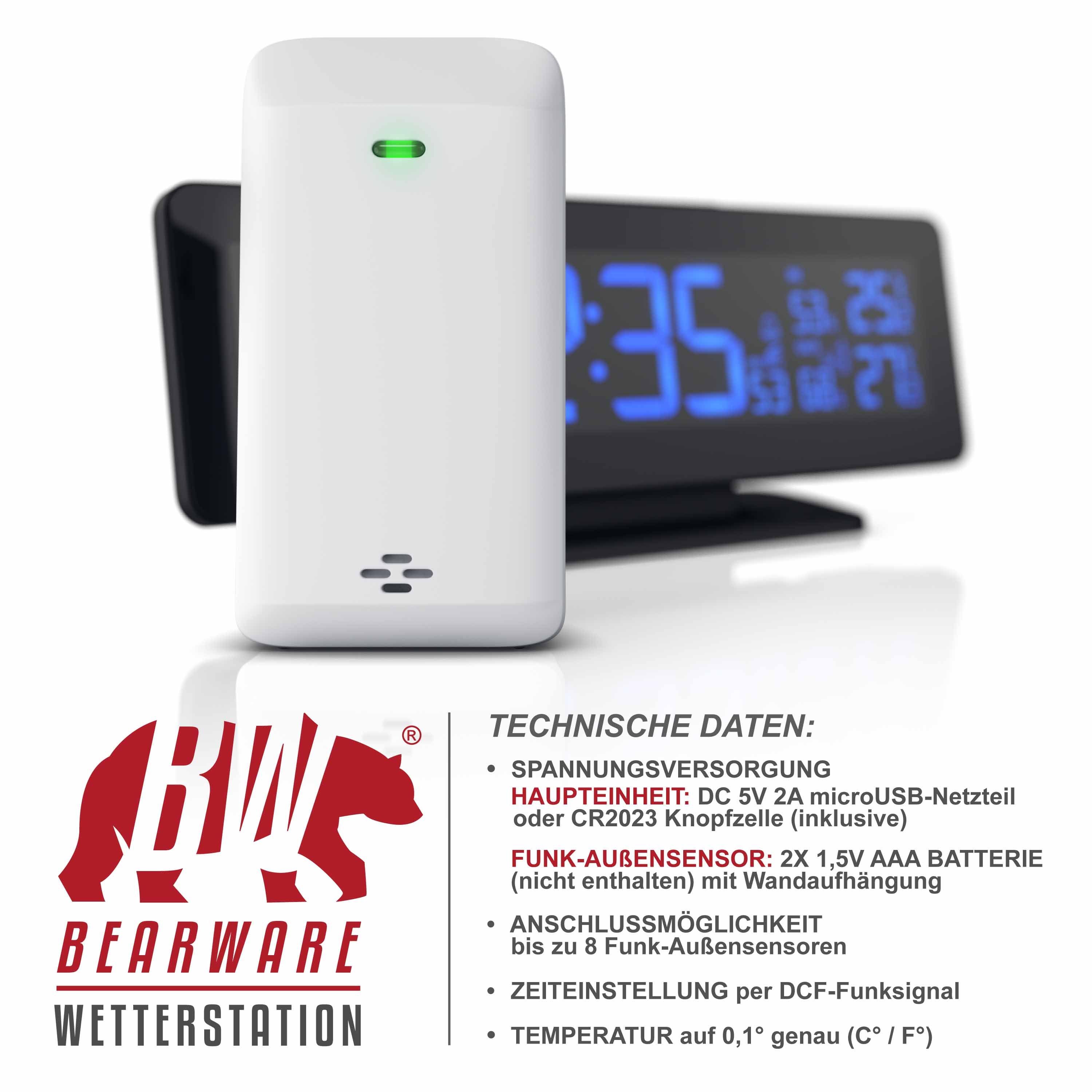 BEARWARE Wetterstation (mit Außensensor, Funk Wetterstation Temperaturgesteuertes Farbdisplay)