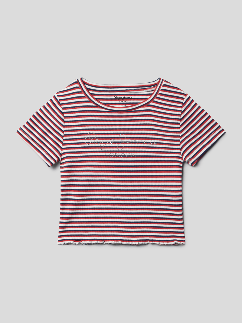 T-Shirt mit Streifenmuster Modell 'NAZAIRE' in offwhite