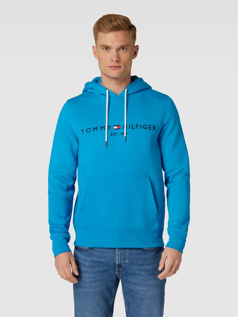 Hoodie mit Label-Stitching in aqua blau