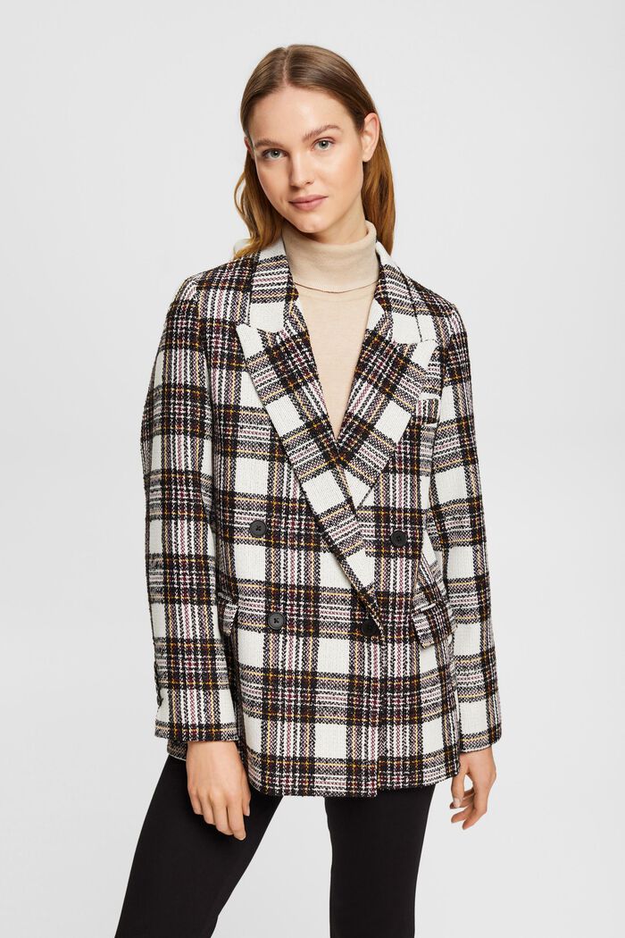 Einfarbiger, doppelreihiger Bouclé-Blazer