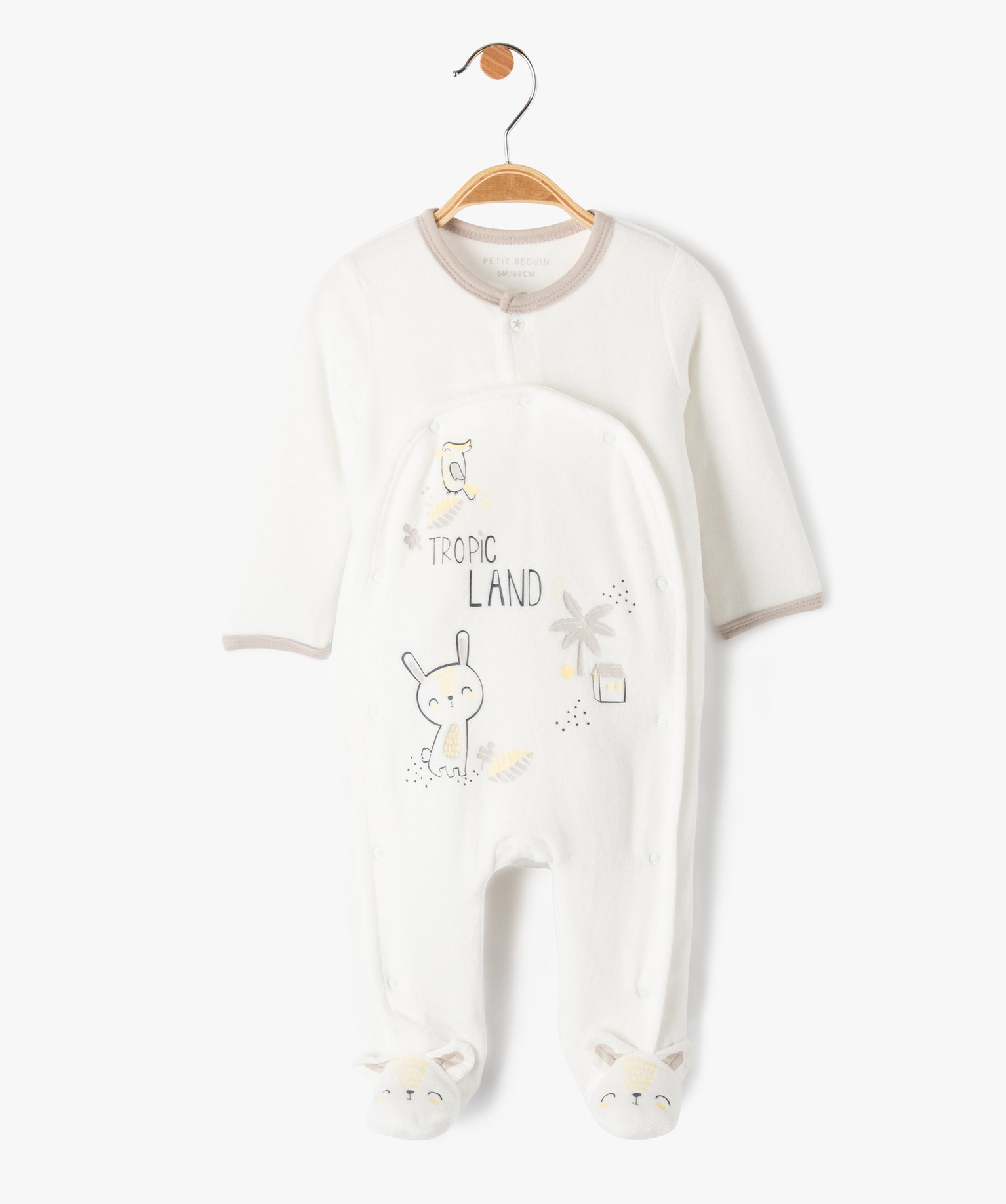 Pyjama bébé en velours imprimé avec ouverture devant - Pe... blanc | GEMO