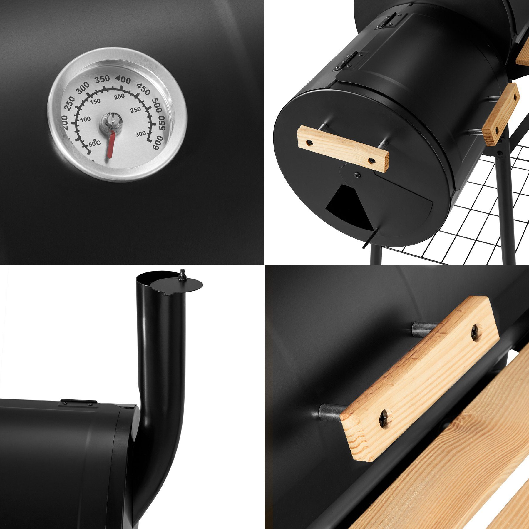 tectake Holzkohlegrill Holzkohlegrill Smoker mit Thermometer
