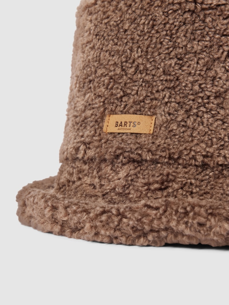 Bucket Hat mit Teddyfell in mittelbraun meliert