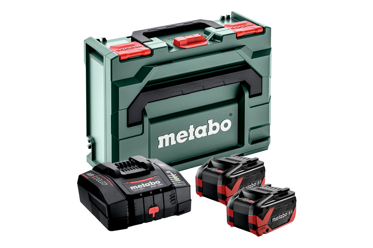 Accessoires Metabo 685305000 : Pack batterie 2 x 18 V LiHDX 8,0 Ah + 1 chargeur ASC290 dans un coffret MetaBox