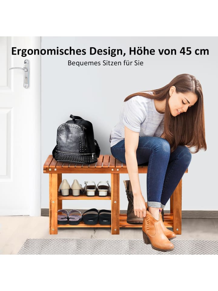 COSTWAY Schuhregal mit Sitzbank 87x28x45cm in Braun günstig kaufen onesize