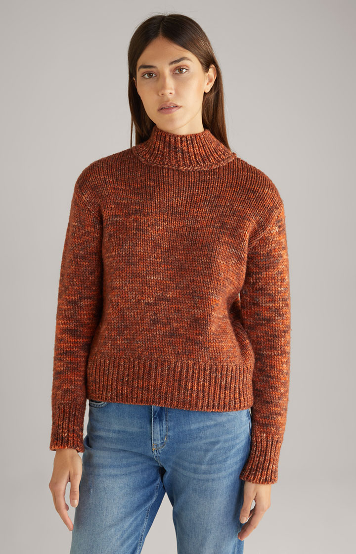 Schurwoll-Strickpullover Orange meliert