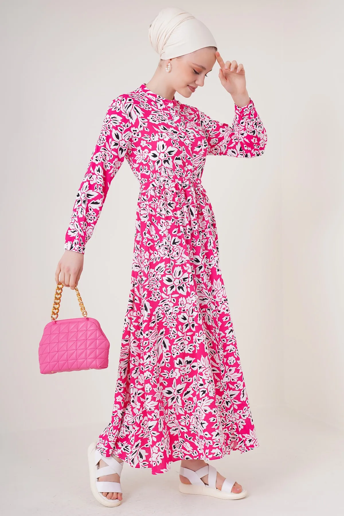 Bigdart  2144 Wunderschönes Hijab-Kleid mit Kragen – Fuchsia