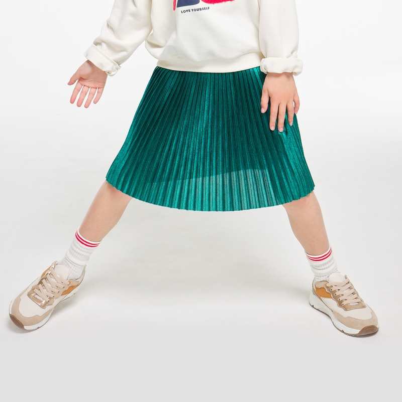 Jupe midi plissée verte fille