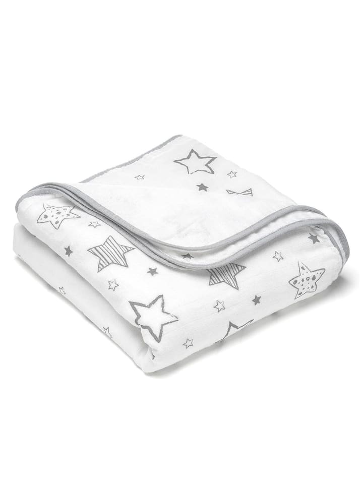 Makian Kuscheldecke Mull 4-lagig 120 x 120 cm - Crazy Stars in weiss,grau günstig kaufen onesize
