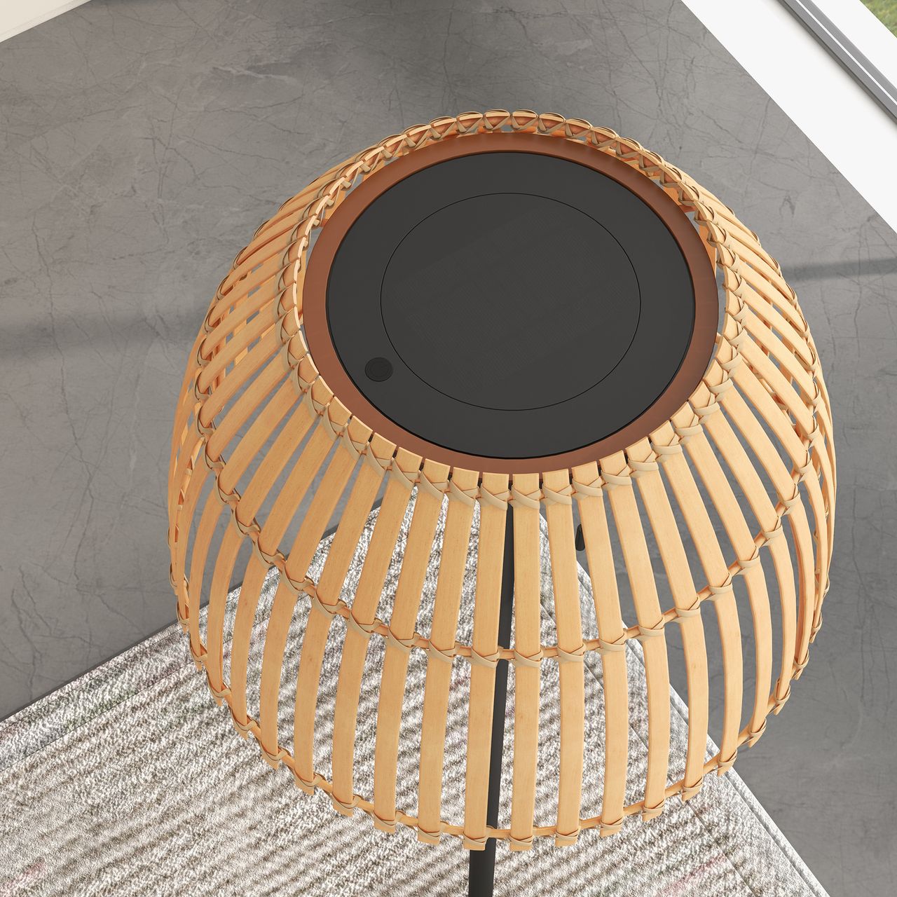 Outsunny Solar Stehlampe, Outdoor/Indoor, Bambusschirm, Alurahmen, Schwarz/Natur