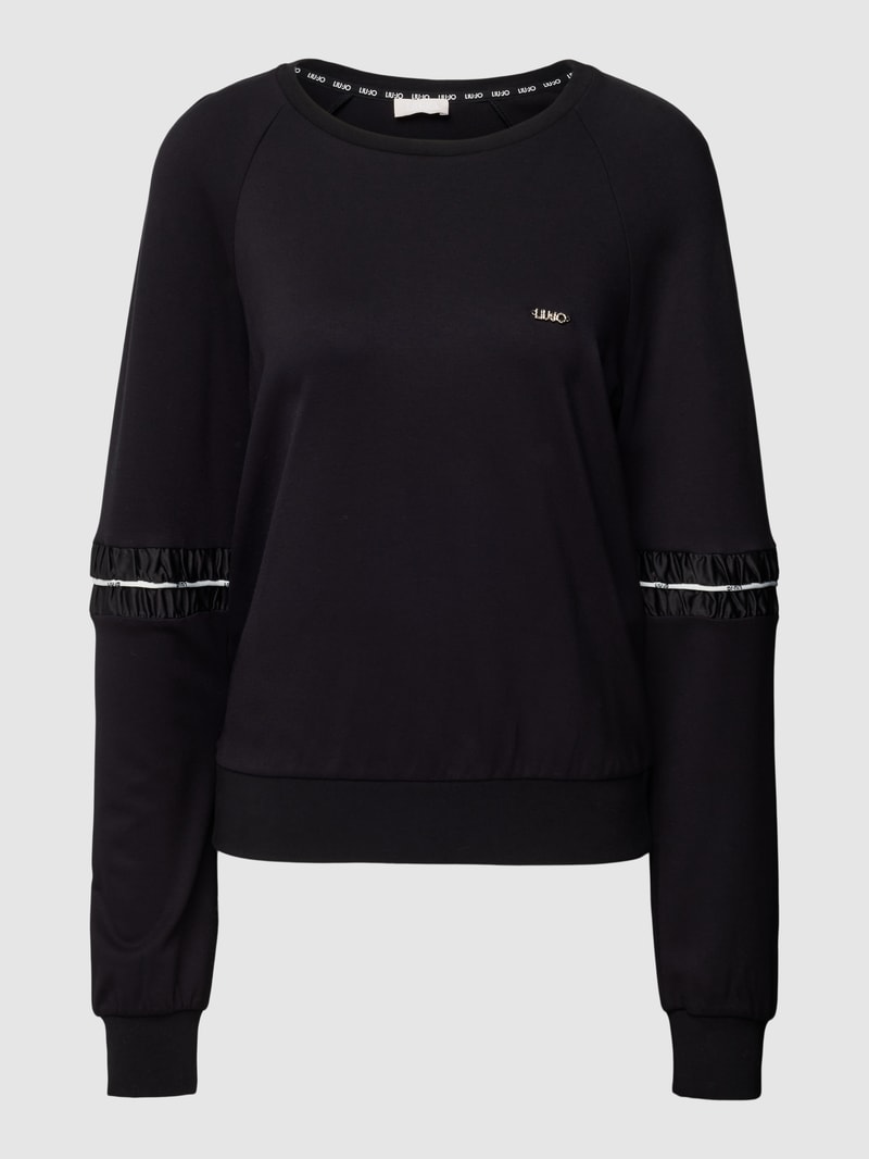 Sweatshirt aus Viskose-Mix mit Logo-Streifen in schwarz