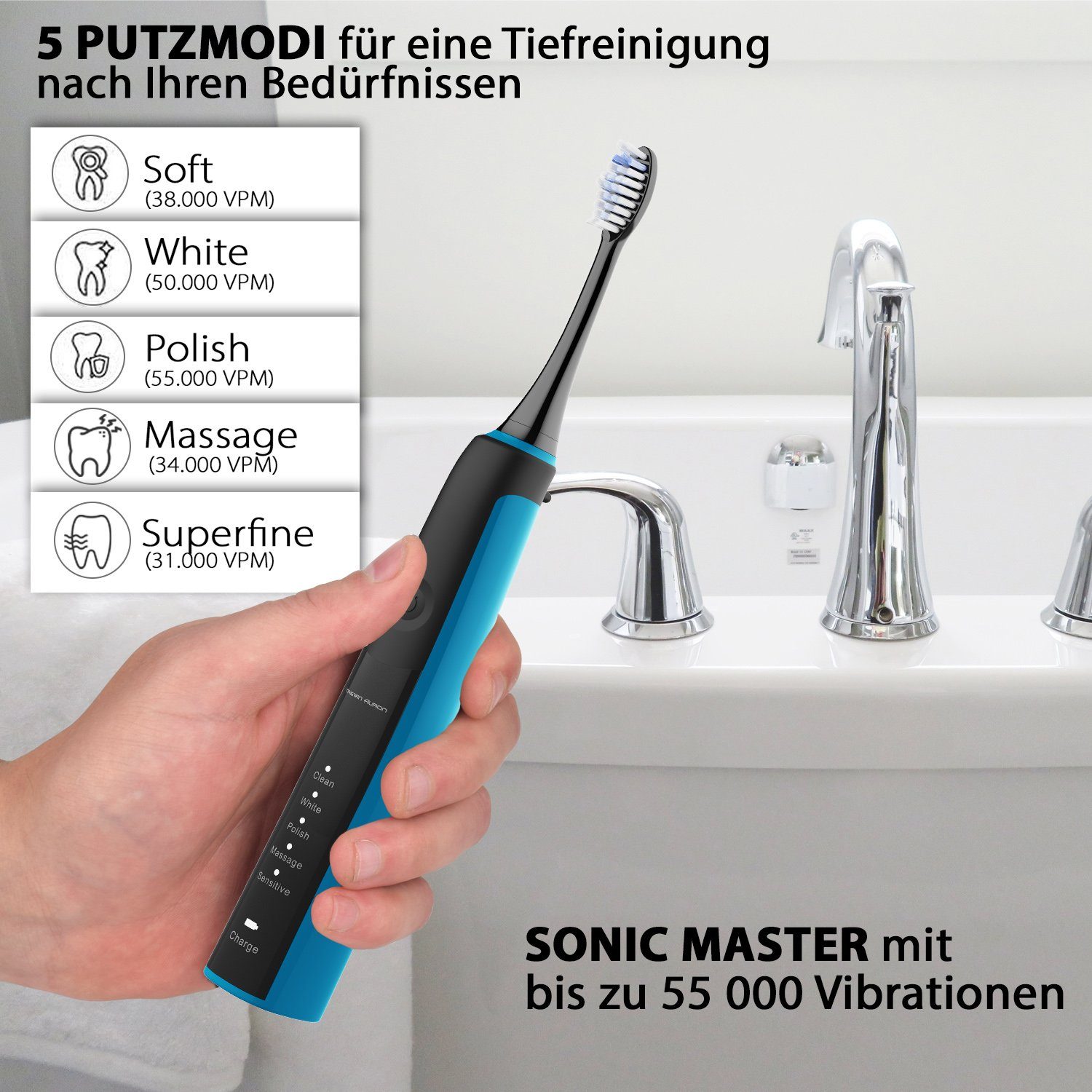 Tristan Auron Schallzahnbürste SonicMaster, Aufsteckbürsten: 2 St.