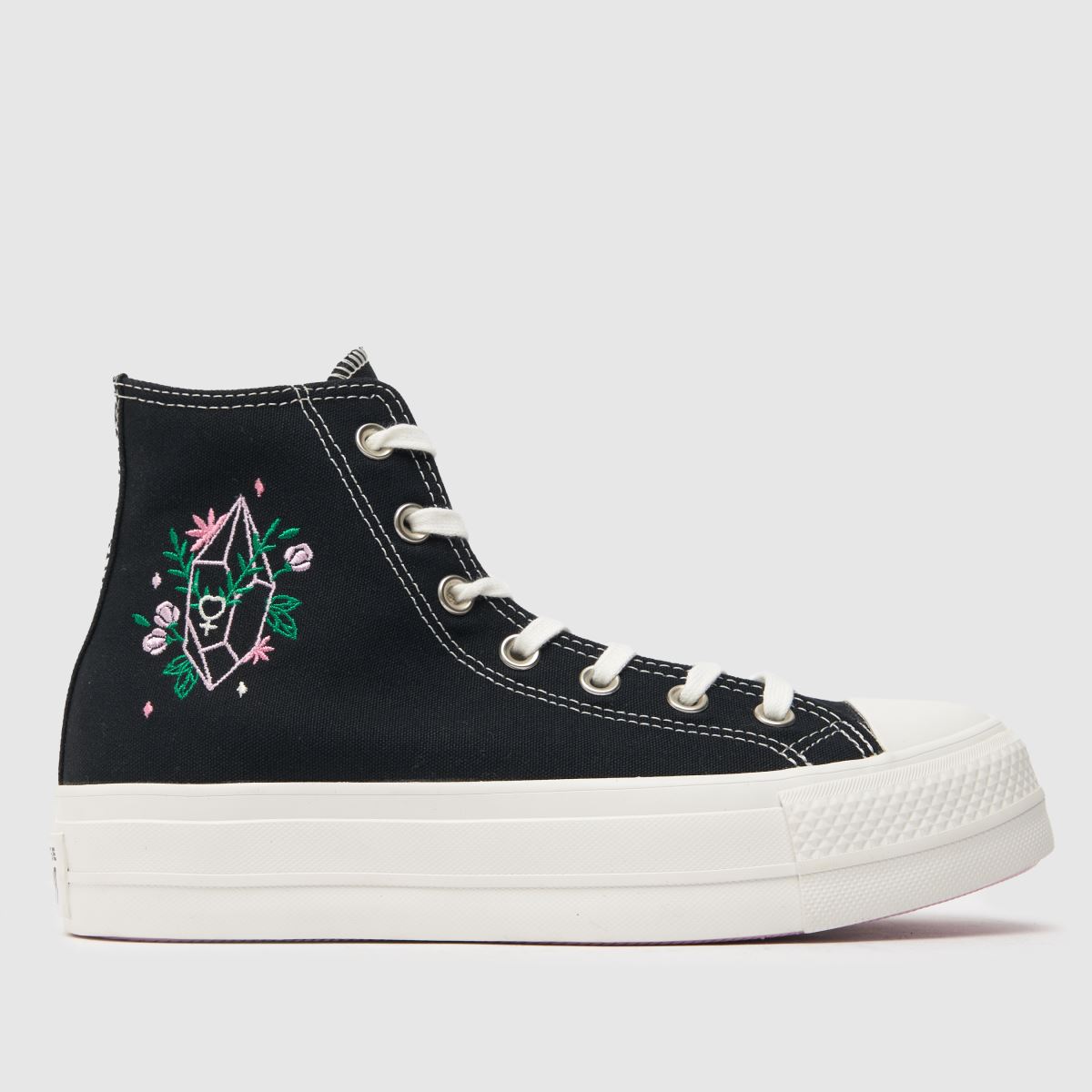 Converse – All Star – Lift-skor med kristaller och energifärgade detaljer i svart och vitt