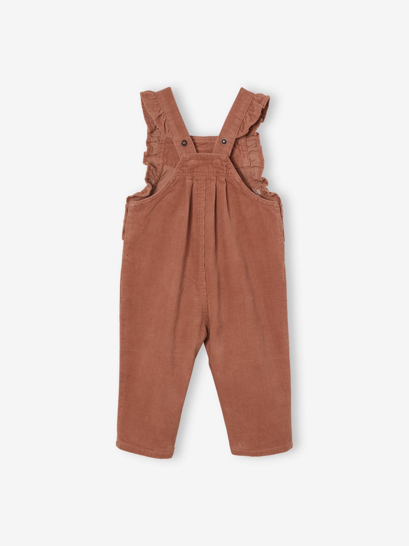 Salopette à volants bébé en velours noisette