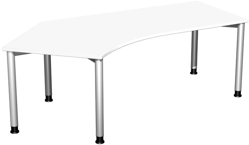 4 Fuß Flex Schreibtisch 135° links höhenverstellbar, 2166x1130x680-800, Weiß/Silber