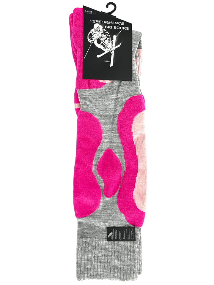 Cotton Prime® 2 Paar Skisocken mit Spezialpolsterung Skistrümpfe in pink/grau günstig kaufen
