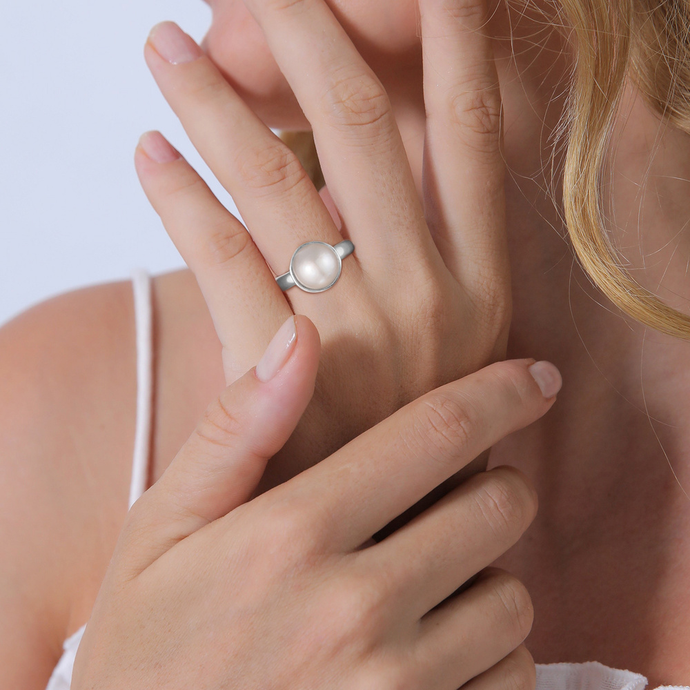 Nenalina Nenalina Bague Femmes Elégant Rond avec perle en argent sterling 925 Bague