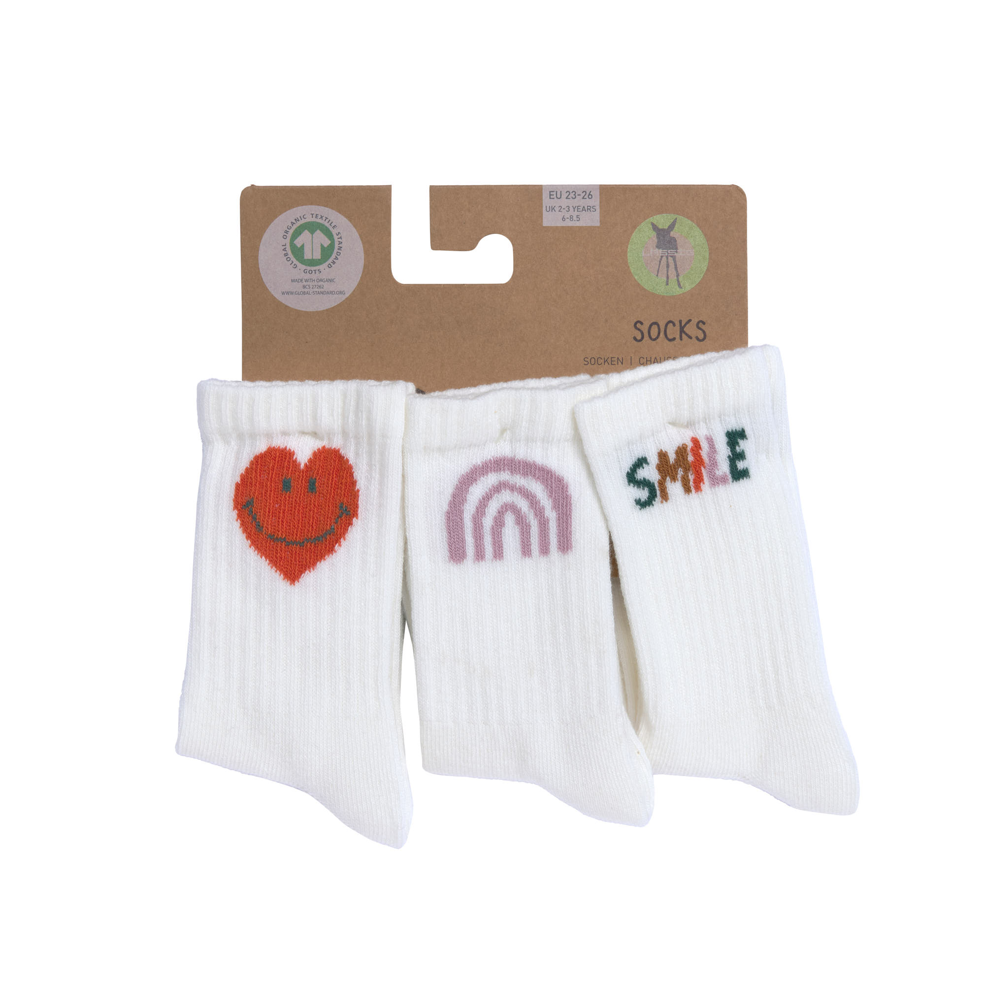 Tennissocken Kinder 3er-Set - Little Gang, Smile Weiß