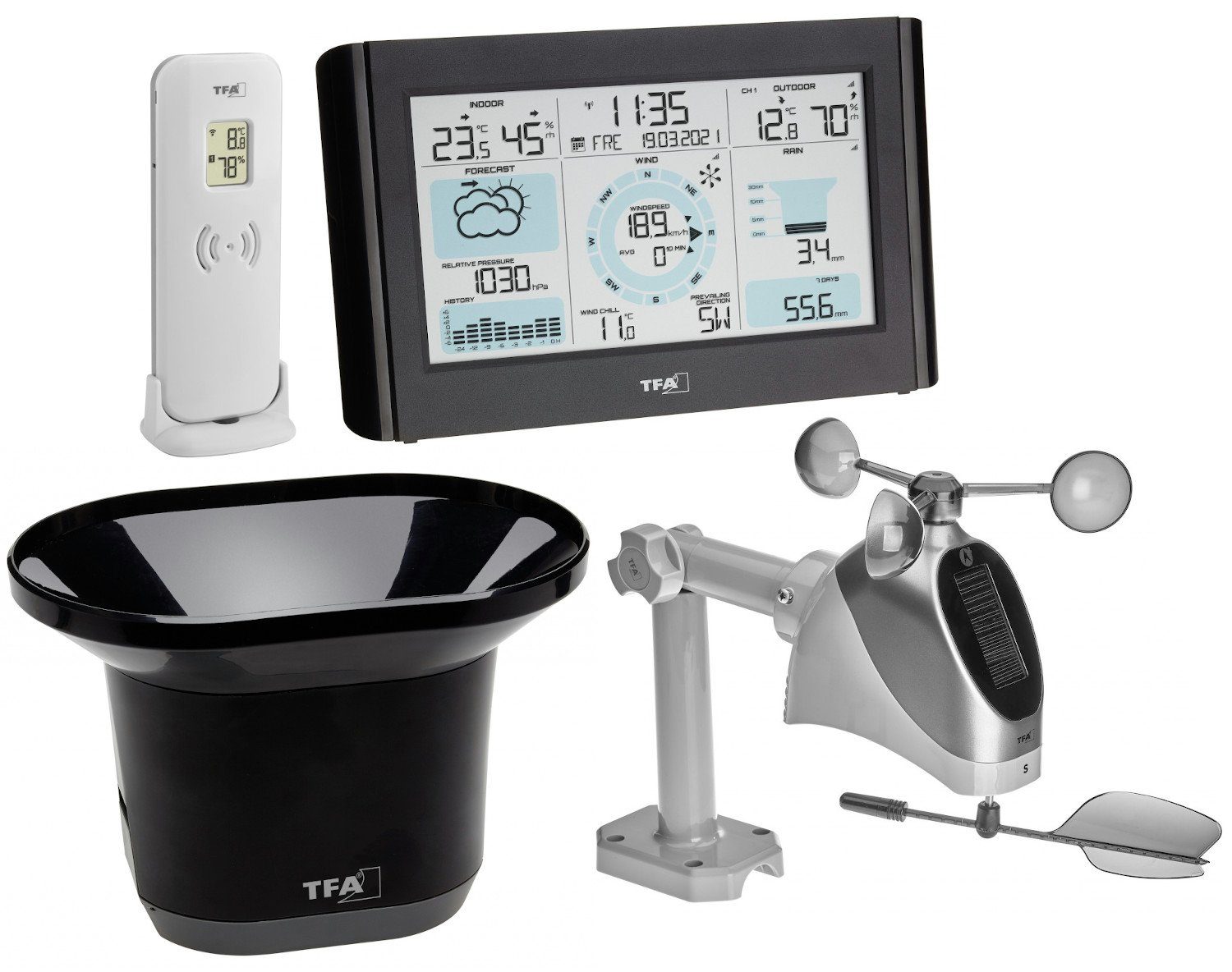 TFA Dostmann WEATHER PRO TFA 35.1161.01 mit Wind und Regenmesser Funkwetterstation
