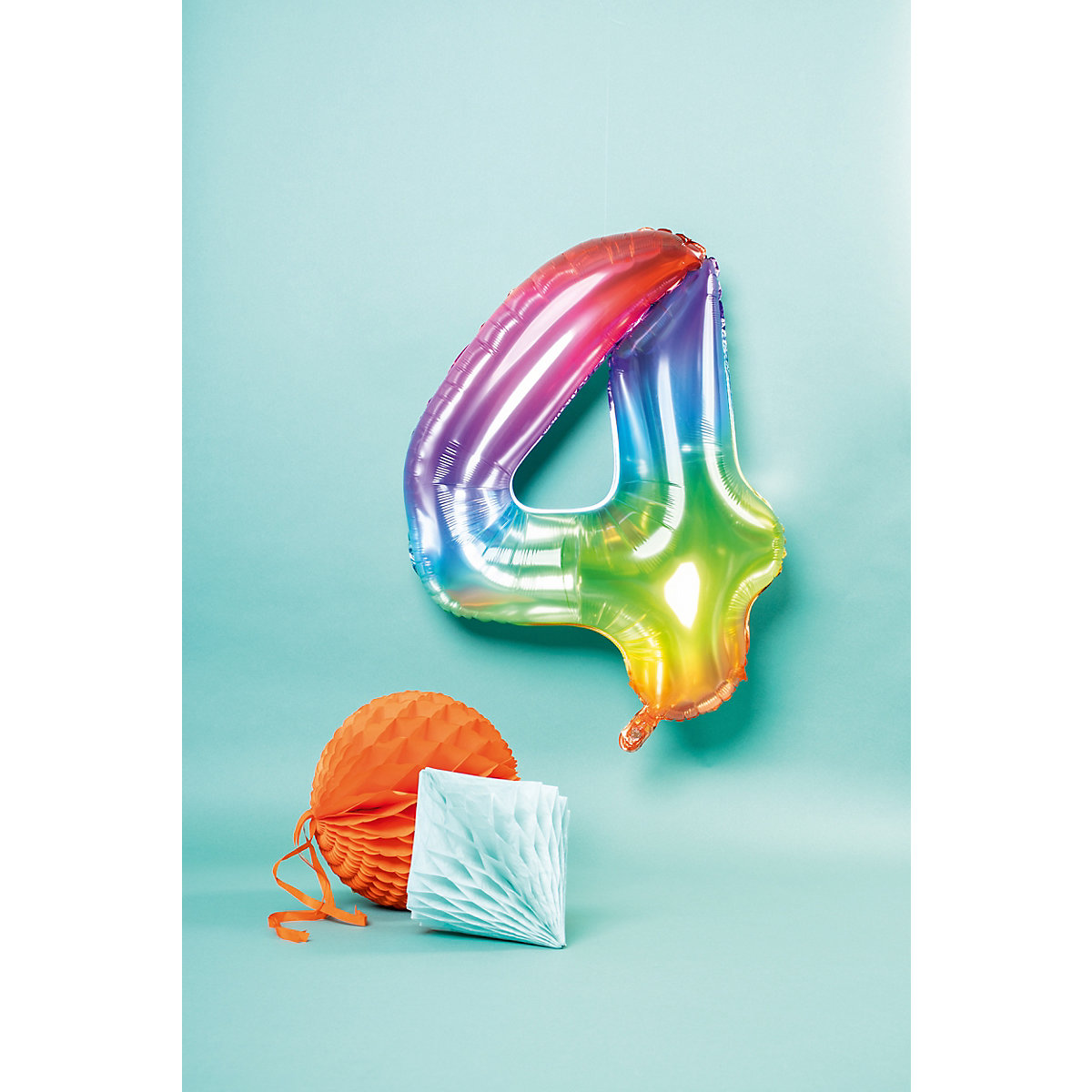 Folienballon Yummy Gummy Regenbogen Zahl 4, ca. 81 cm
