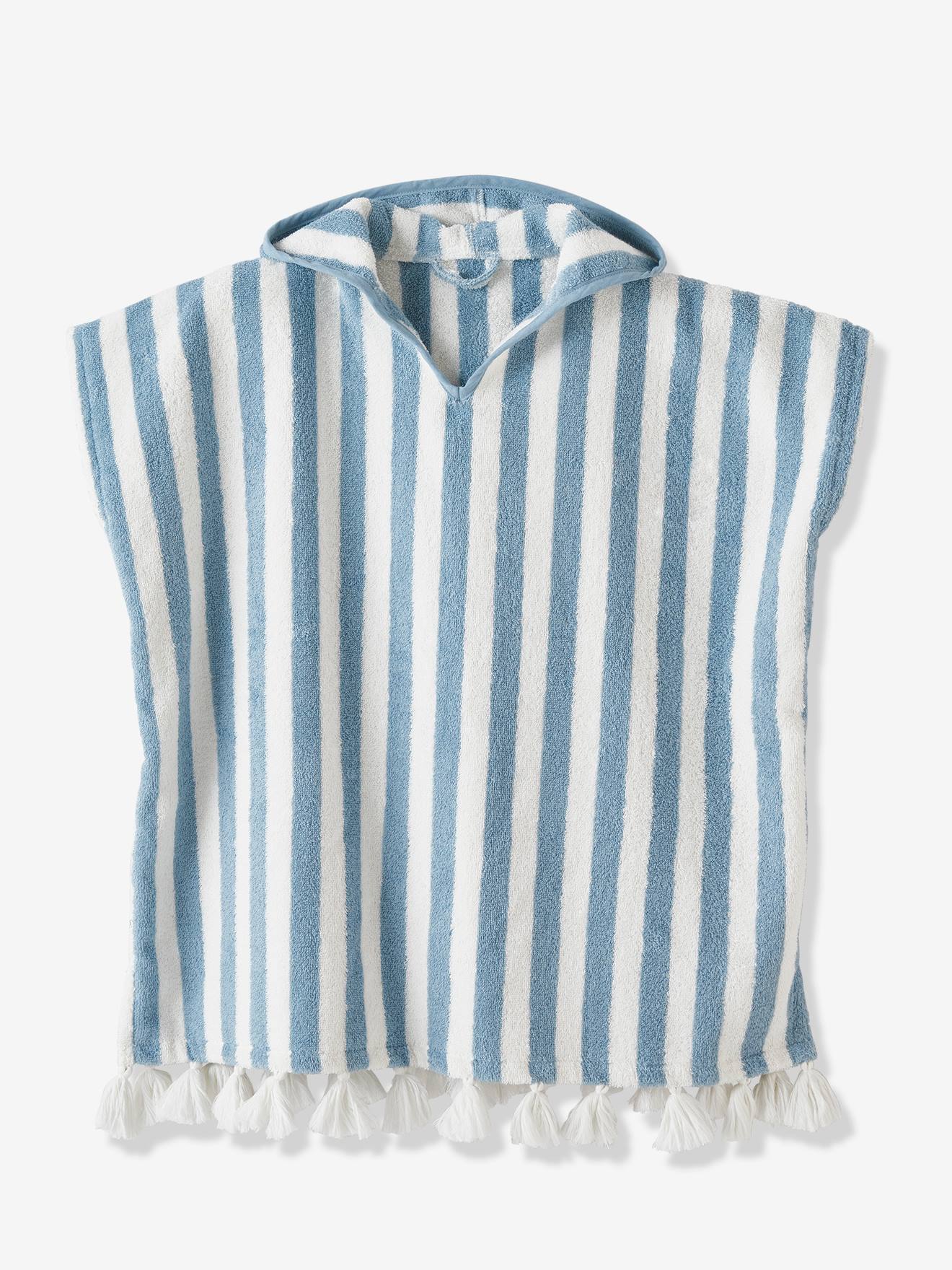 Poncho de bain enfant à rayures personnalisable bleu