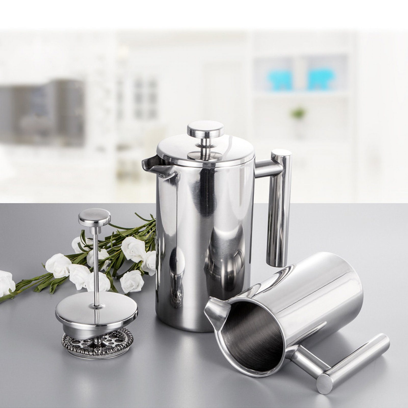 Tidyard French Press Kanne Edelstahl doppelwandig isolierte Kaffeemaschine Topf, 0.35l Kaffeekanne